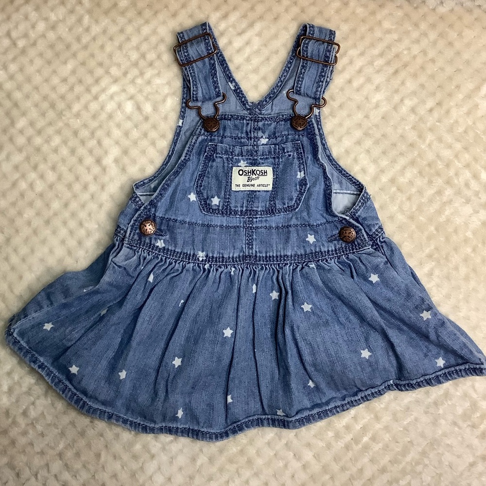 OshKosh Bgosh Star Denim Overall Dress Size 6M 6 Months ✨